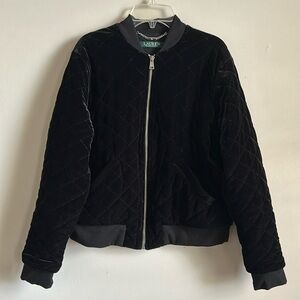 Lauren by Ralph Lauren quilted velvet bomber zip up jacket S